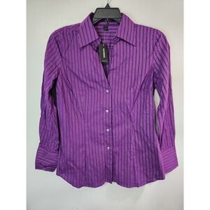 Express Design Studio Purple Metallic Stripe Button Down Shirt Size L